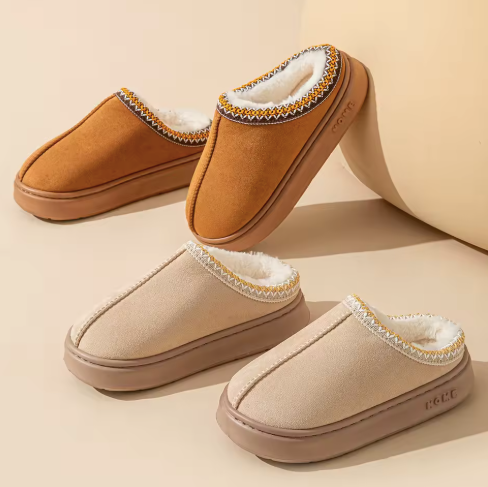 Femme Homme Chausson en Daim Suède Cuir Véritable Pantoufles Hiver Chaud Doublure en Feutre Confortable Imperméable Antidérapante