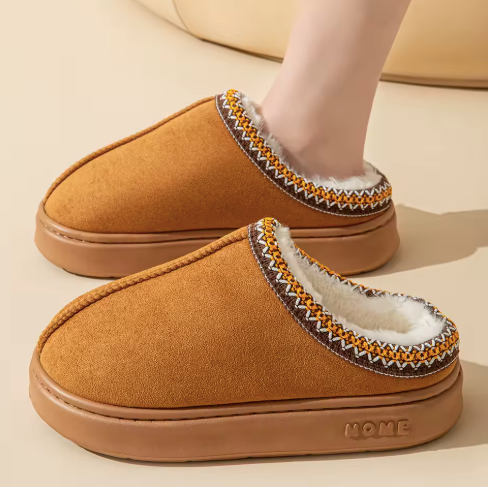 Femme Homme Chausson en Daim Suède Cuir Véritable Pantoufles Hiver Chaud Doublure en Feutre Confortable Imperméable Antidérapante