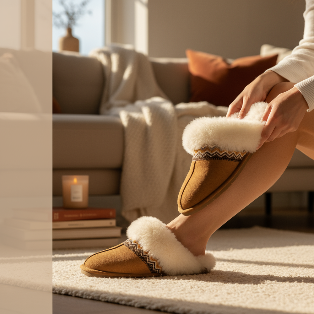 Slide 1 Warmly - Chaussons Camel Premium